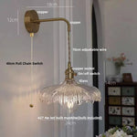 Amber Vintage LED Wall Light Glass Copper Pull Chain Switch Hallway Lamp