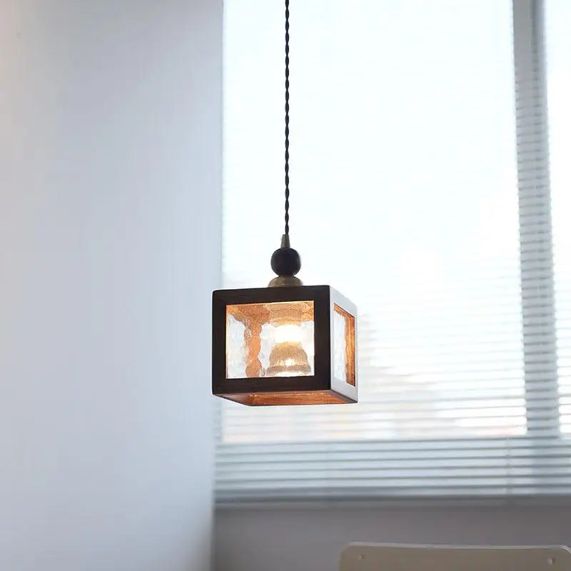 Nordic LED Pendant Lights Walnut Wood Glass Kitchen Hanging Lamp