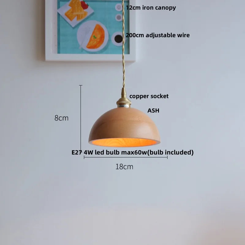 Ash Wood LED Pendant Lamp Adjustable Hanging Lights Luminaire