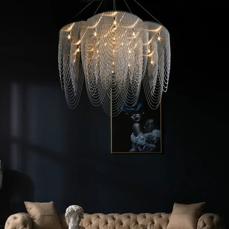 Tassel LED Pendant Light Tassel Lustre Silver Steel Foyer Fixture