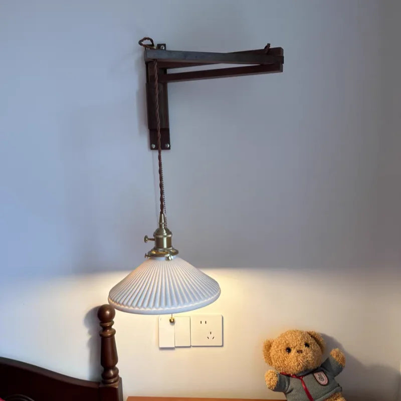 Ceramic Copper LED Wall Lights Pull Chain Switch Nordic Bedside Lamp