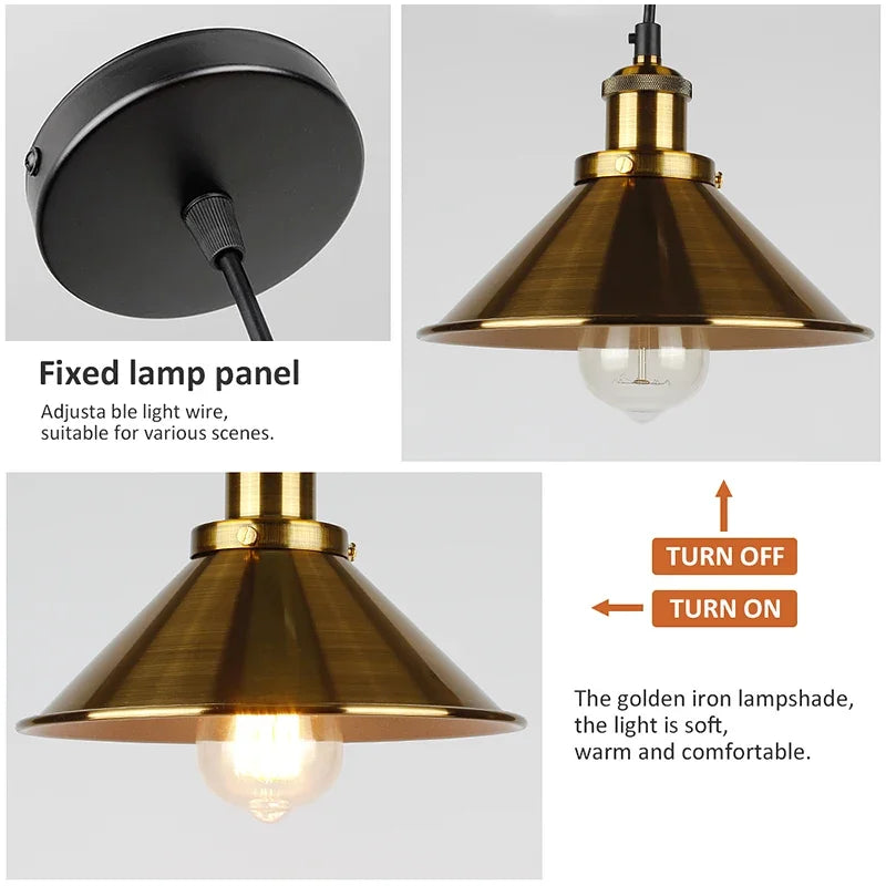 Vintage Industrial Chandelier - Retro Loft 3-Head Pendant Lamp in High-Quality Black Gold Finish