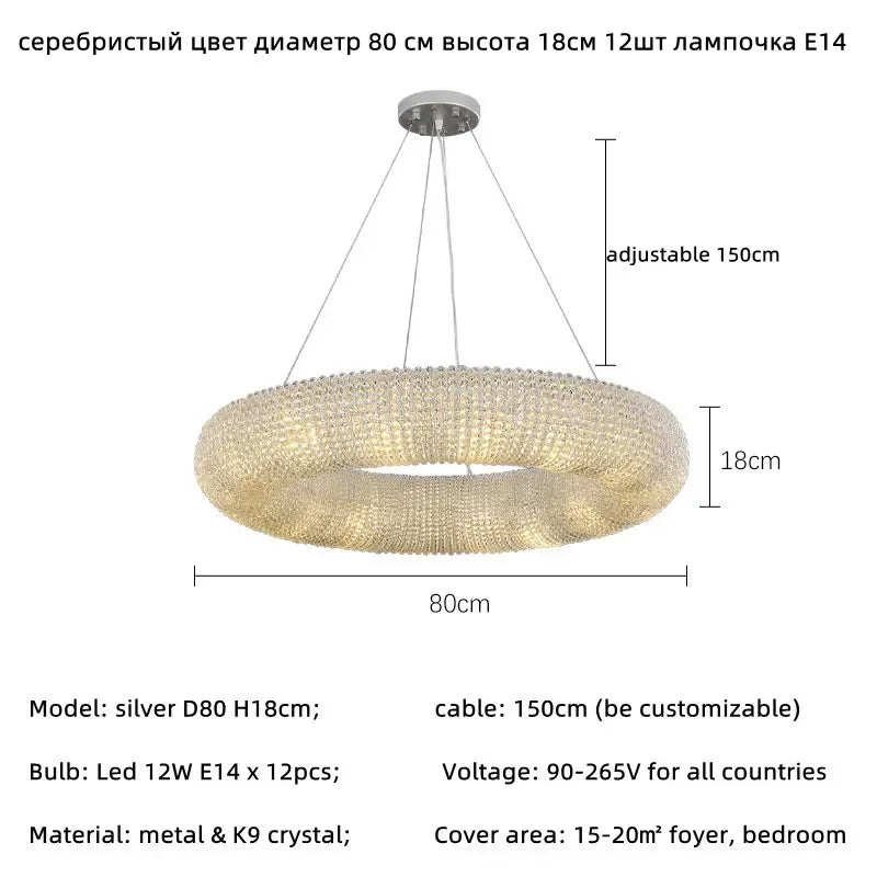 Crystal Luxury Loft Pendant Light with LED E14 Bulb for Living Room
