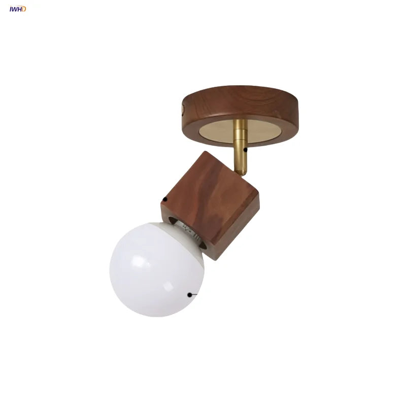 Cube Wood Copper LED Ceiling Light Fixture Vintage Loft Ceiling Lamp