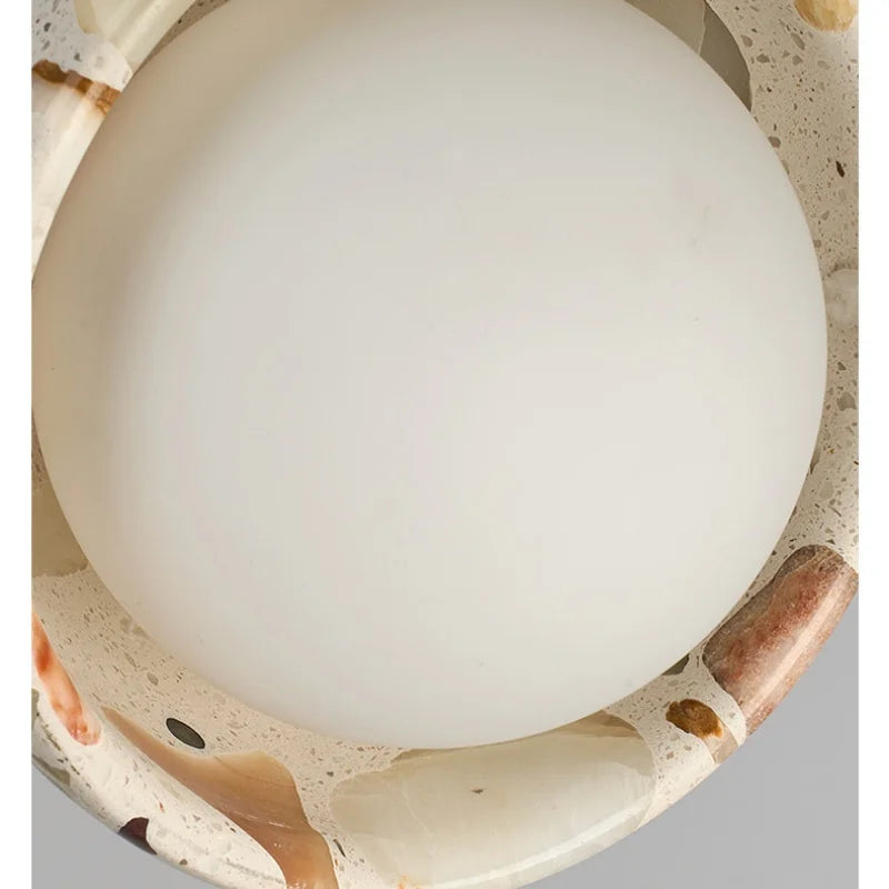 Terrazzo Stone Glass Pendant Light Fixture Wood Knob Switch LED Hang Lamp