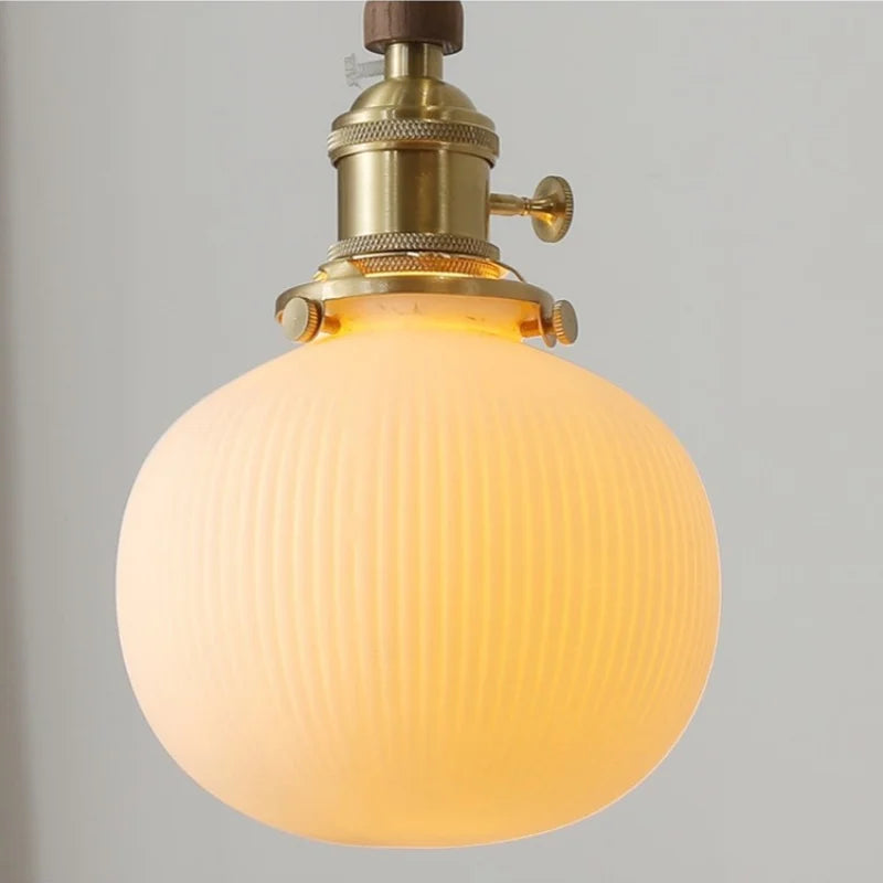 Ceramic LED Pendant Lamp, Walnut Wood Nordic Hanging Light Fixtures