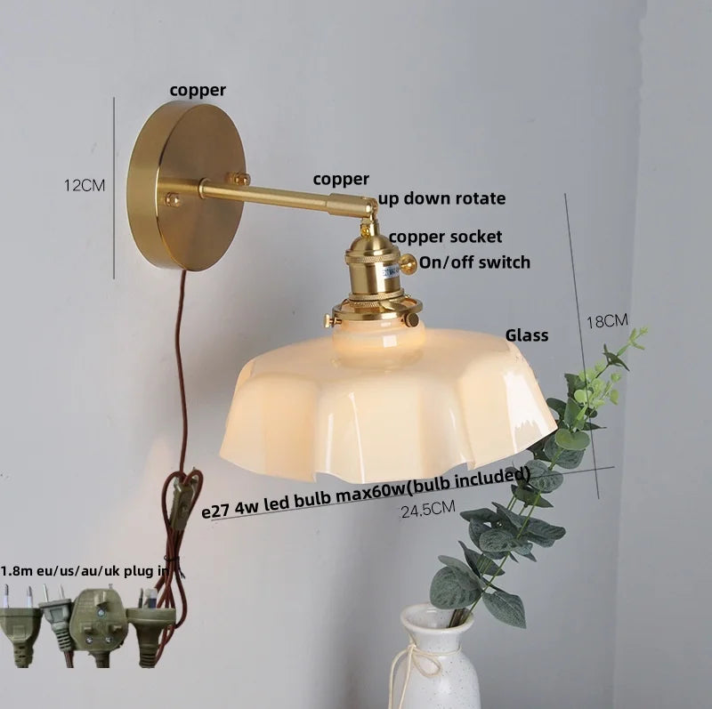 Yellow Glass LED Wall Light Fixture Modern Bedside Lamp Rotation Hallway Aisle