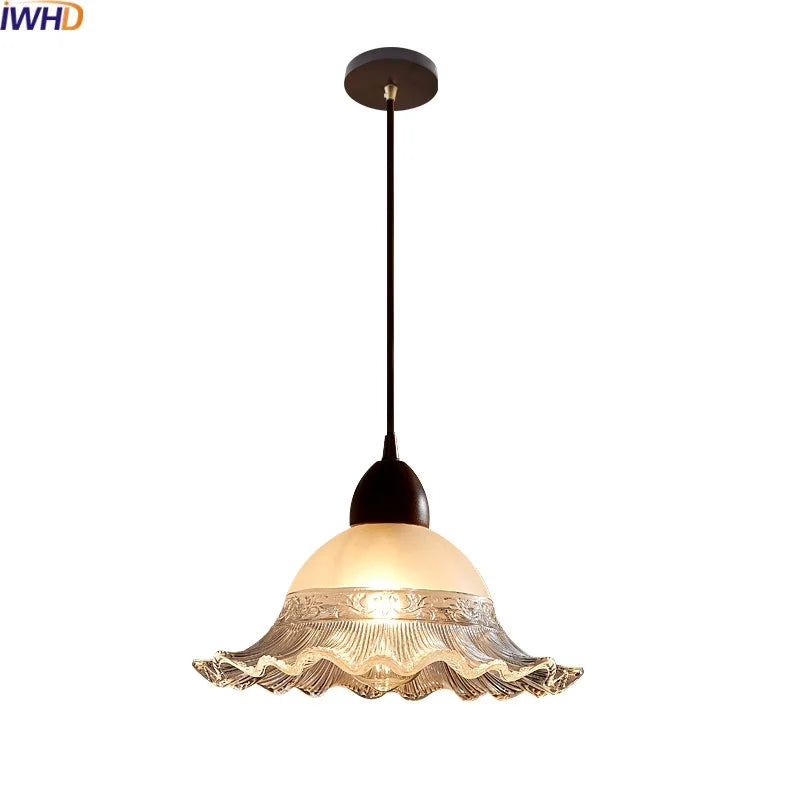 Glass Wood LED Pendant Lights: Modern Nordic Style Hanging Lamp for Bedroom and Balcony