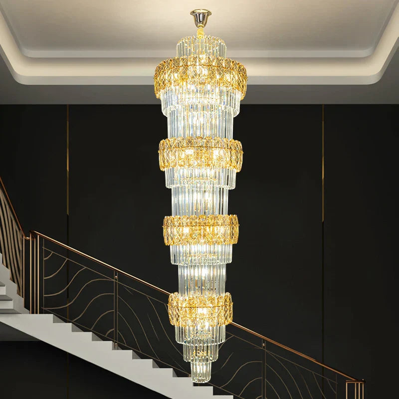 Elegant Crystal Hollow Long Chandelier for Duplex Living Room and Stairwell