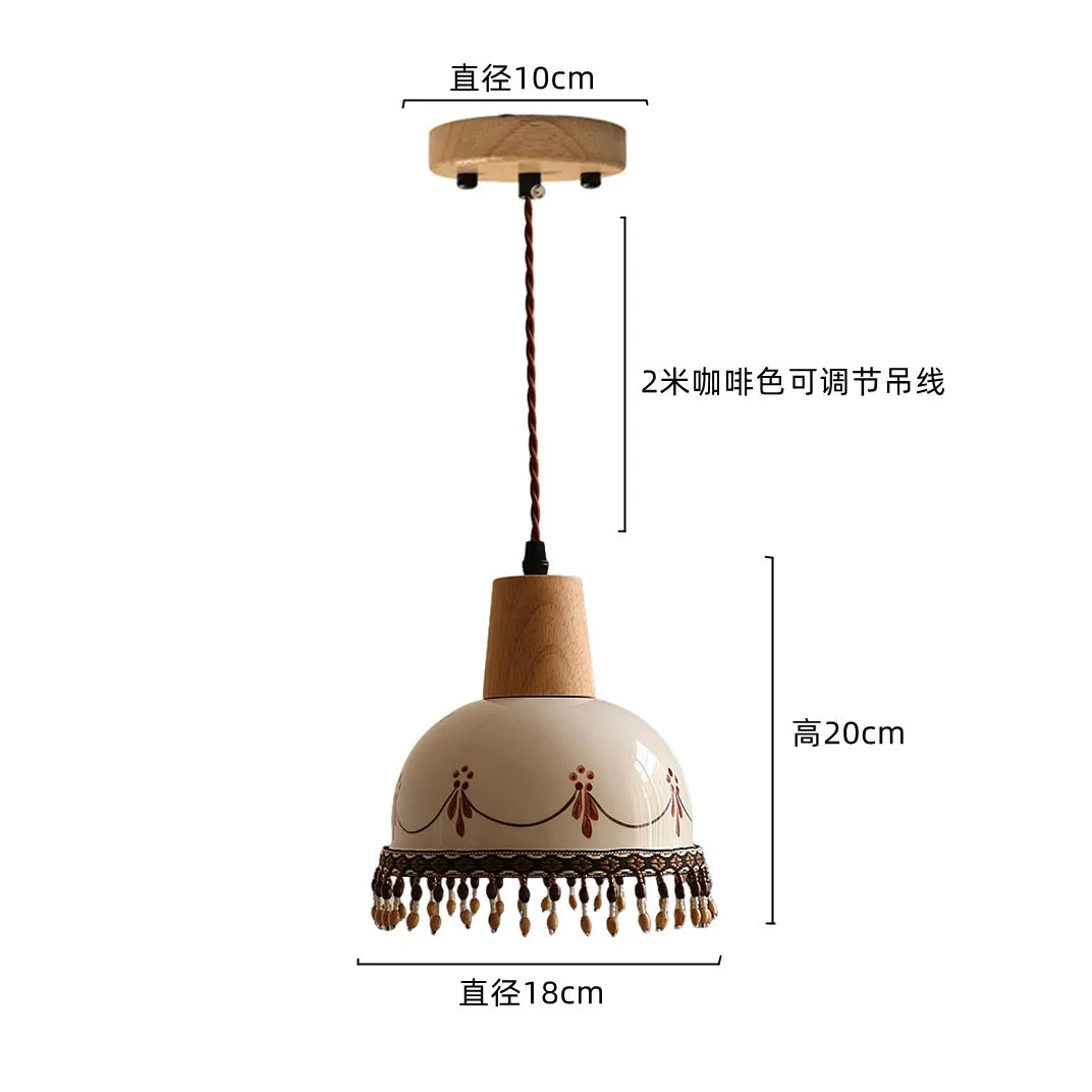 Afralia™ Copper Wood LED Pendant Light: Ceramic Modern Tassel Hanging Lamp
