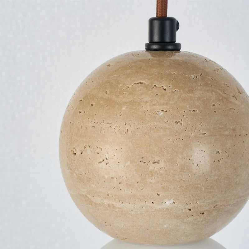 LED Gourd Pendant Light Fixture with Yellow Travertine and White Glass