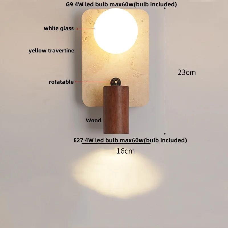 Yellow Travertine LED Wall Sconce for Bedroom Staircase Living Room - Nordic Modern Commercial-grade Mirror Light