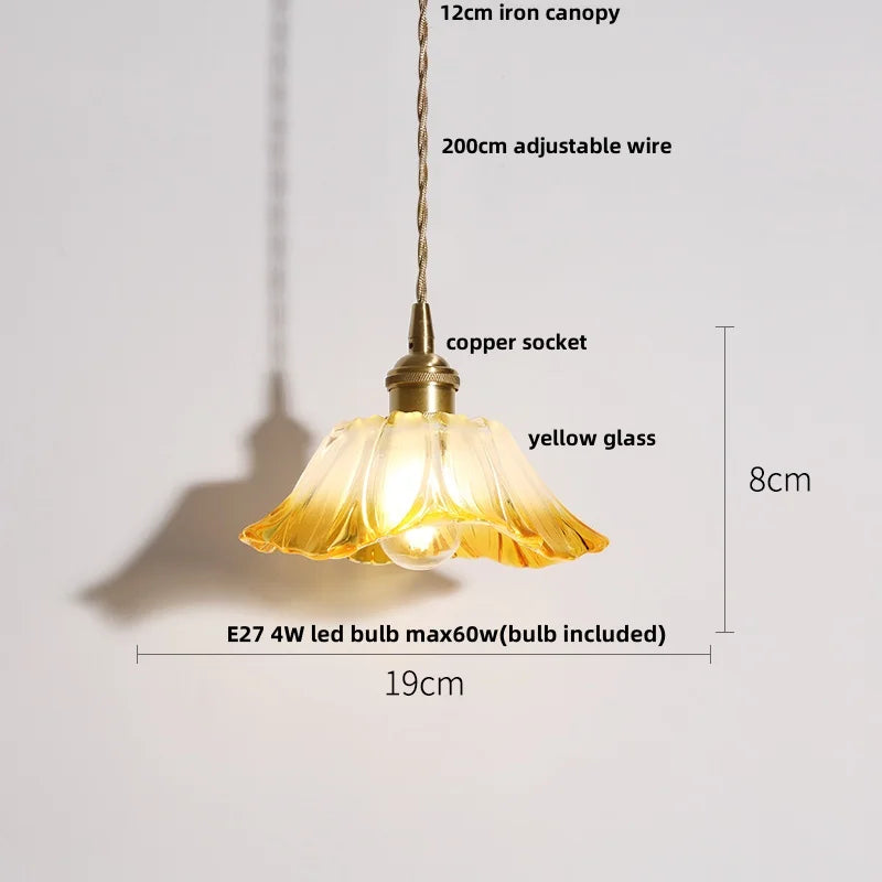Yellow Glass LED Pendant Lights with Adjustable Hanging Lamp
