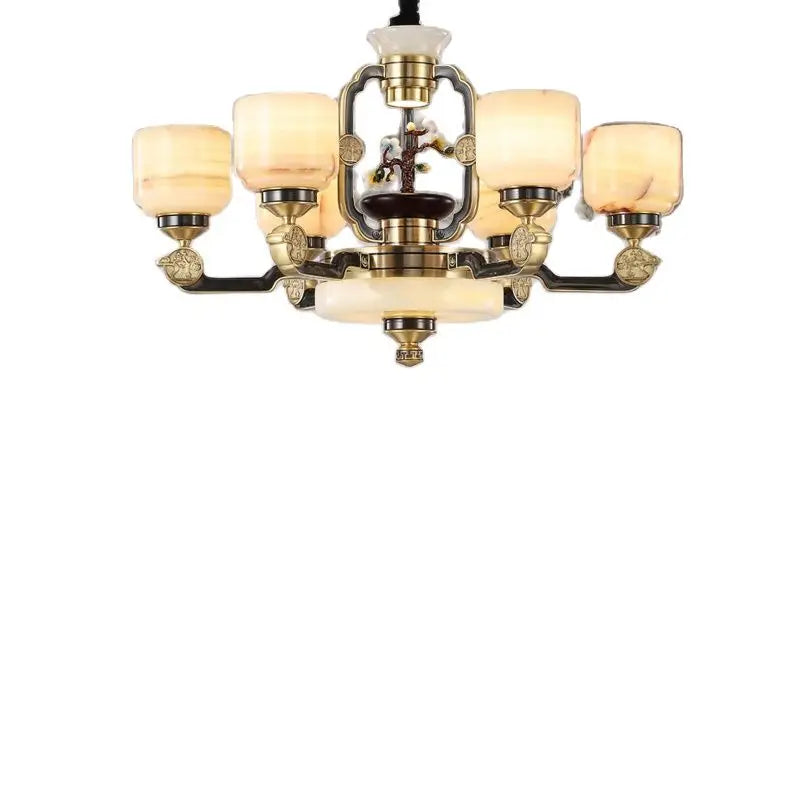 Copper Jade Duplex Chandelier: Chinese Villa Hall Lighting for Hotel Lobby & Living Room