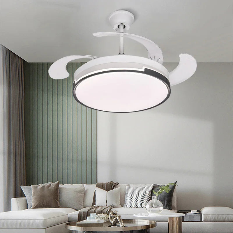 Invisible Ceiling Fan with LED Light, Retractable Blades, Remote Control