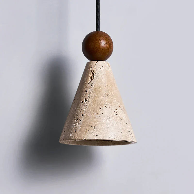 Yellow Travertine Wood Wire Adjustable LED Pendant Lights Modern Nordic Living Room