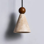 Yellow Travertine Wood Wire Adjustable LED Pendant Lights Modern Nordic Living Room