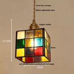 Walnut Wood LED Pendant Light Fixture with Colorful Glass Hang Lamp