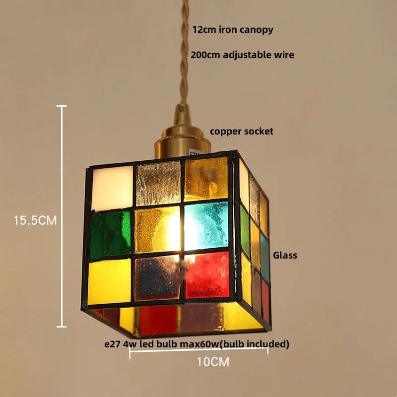 Walnut Wood LED Pendant Lights Colorful Glass Modern Kitchen Luminaira