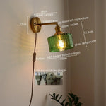 LED Glass Copper Wall Sconce Pull Chain Switch Lamp for Bedroom Living Room