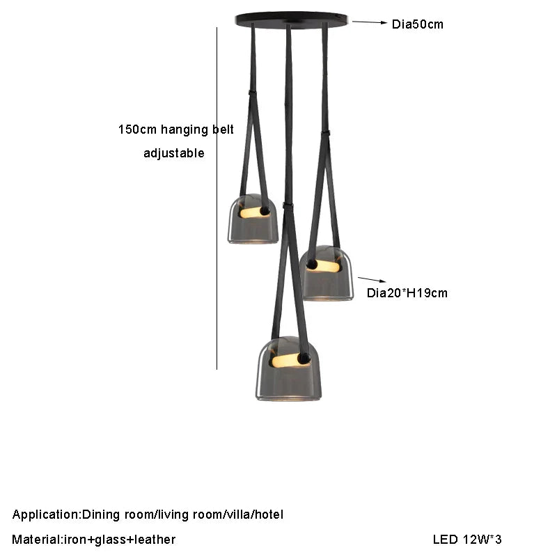 Glass Pendant Chandelier: Modern Leather Belt Luxury LED Lighting for Home Decor