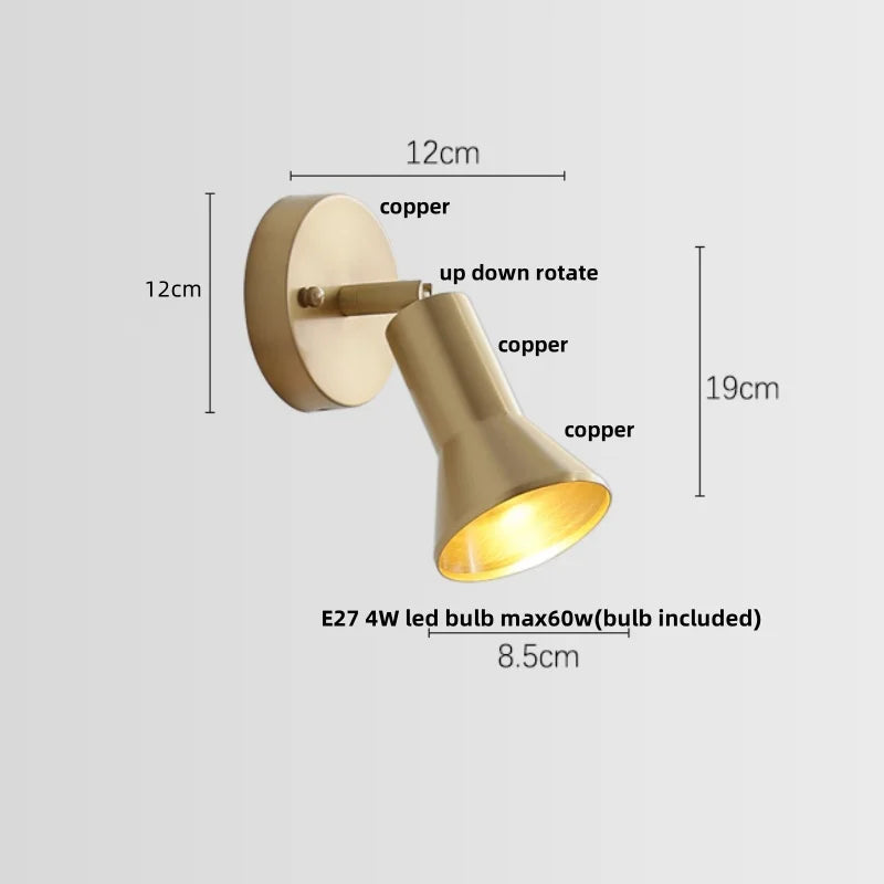 Copper Wall Light with Pull Chain Switch, Modern Nordic Design