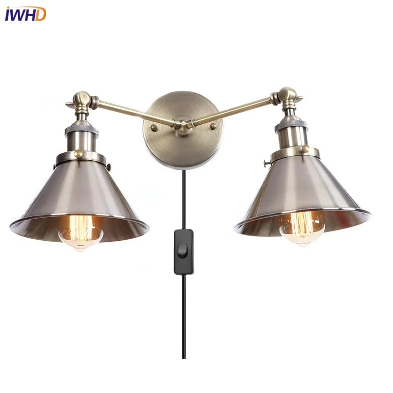 Loft Plug In LED Wall Lights 2 Heads Industrial Aplique Pared