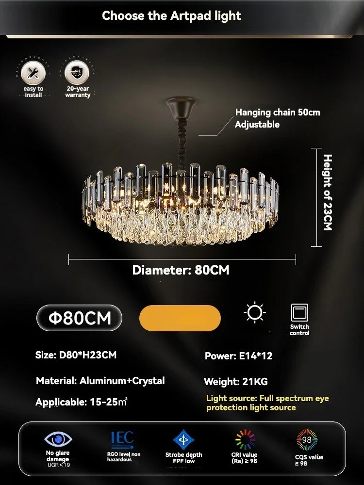 Gold Crystal Ceiling Chandelier: Luxury Modern LED Pendant for Home Décor