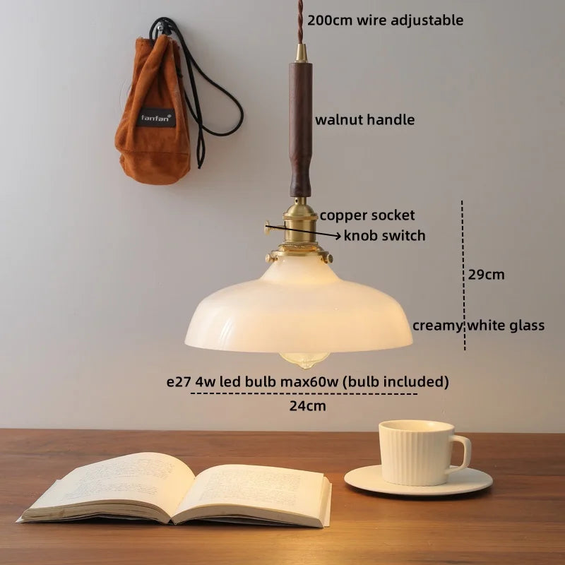 Walnut Glass Pendant Lamp: Nordic LED Hanging Light Fixture for Dining Room, Bedroom, Bar