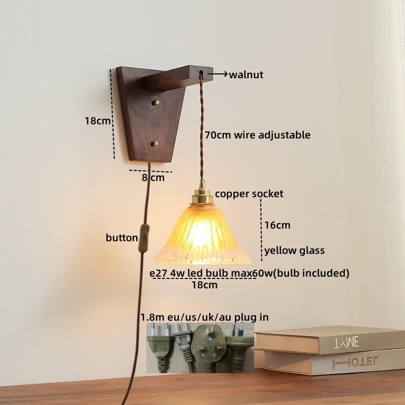 Modern Walnut Copper LED Wall Light for Bedroom Living Room Restaurant
