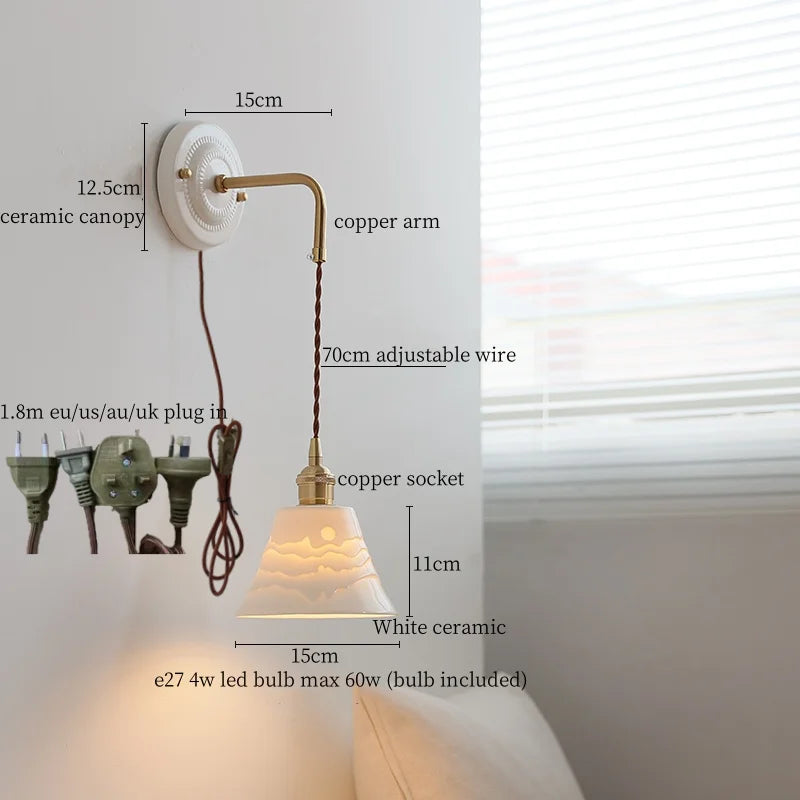 Afralia™ Copper Arm Vintage LED Wall Lamp 70CM Adjustable Wire Living Room Bedroom Light