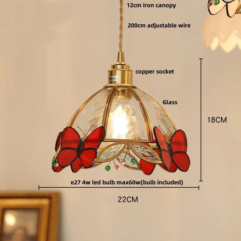 Afralia™ Red Butterfly LED Pendant Lamp Tiffany Glass Hanging Lights