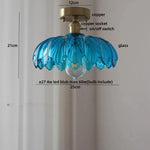 Pale Yellow Glass Wood LED Ceiling Lights Flush Mounted Round Nordic Modern