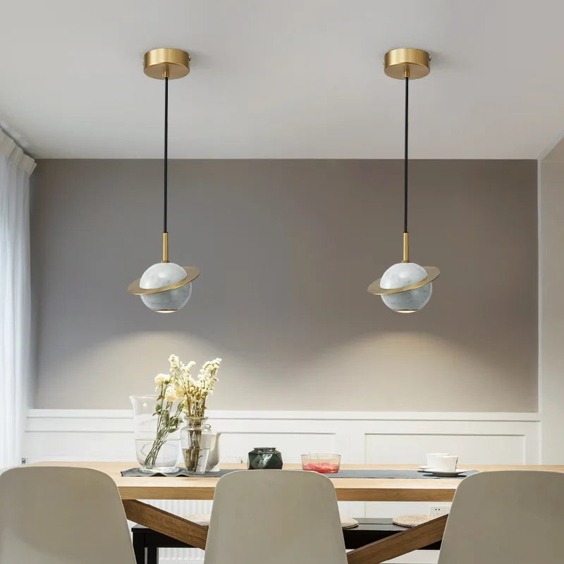 Emerald-Green Marble LED Pendant Lamp for Modern Spaces