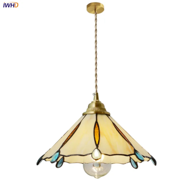 Brass Vintage Glass Pendant Lamp Adjustable LED Dining Room Kitchen Fixture
