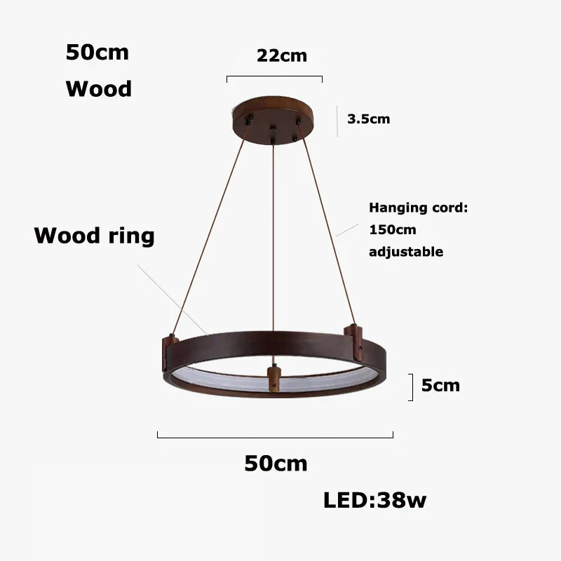 Stone Wood Ring LED Chandelier for Foyer Bedroom