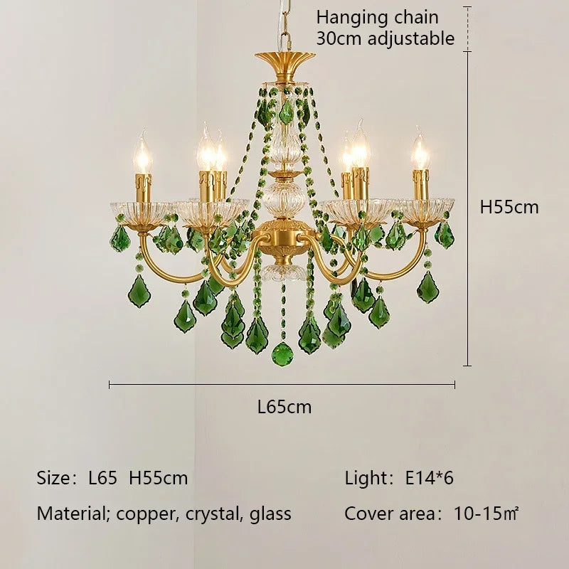 Green Crystal Chandelier for Living Room - Bohemian Style LED Pendant Lighting