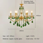Green Crystal Chandelier for Living Room - Bohemian Style LED Pendant Lighting