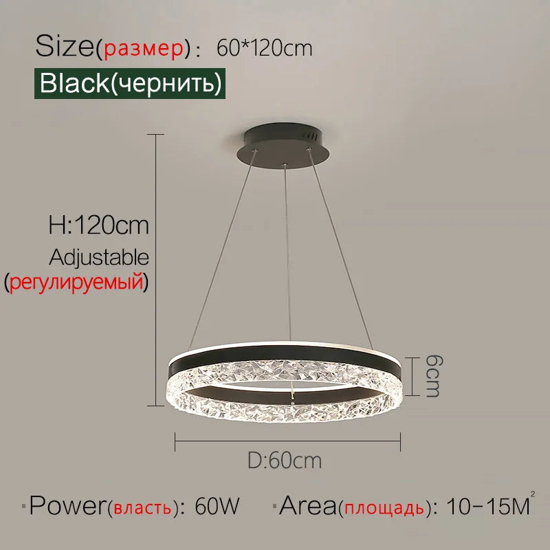 Crystal Ring LED Pendant Light - Modern Home Lighting for Bedroom and Restaurant