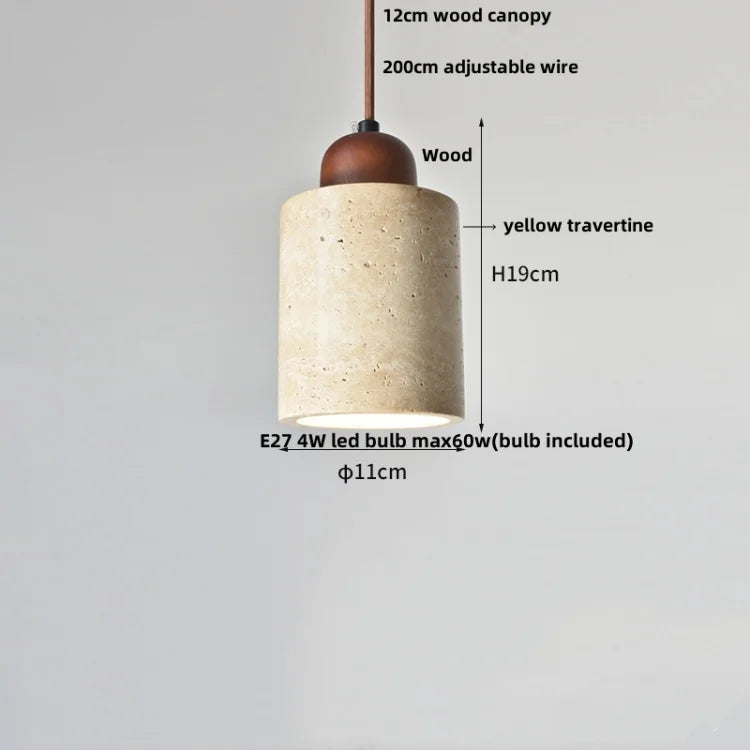 Yellow Travertine LED Pendant Light: Wabi Sabi Dining Room Decor