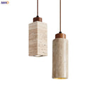 Japanese Stone LED Pendant Lamps Yellow Travertine Wabi Sabi Hanging Light