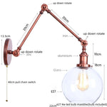Adjustable Glass Swing Arm LED Wall Sconce with Pull Chain Switch