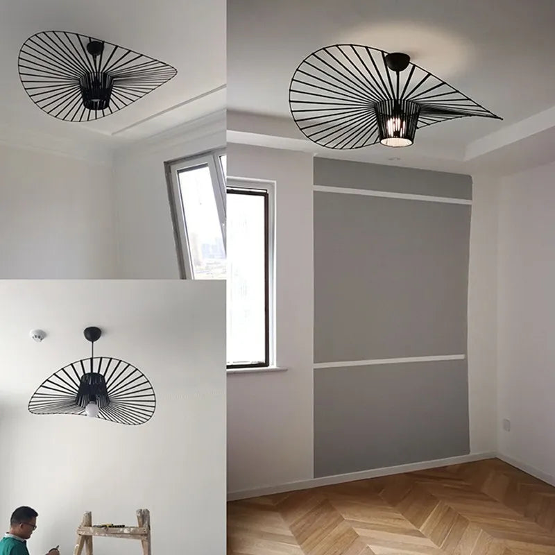 Vertigo Straw Hat Pendant Lamp French Fabric Elegant Designer Lighting