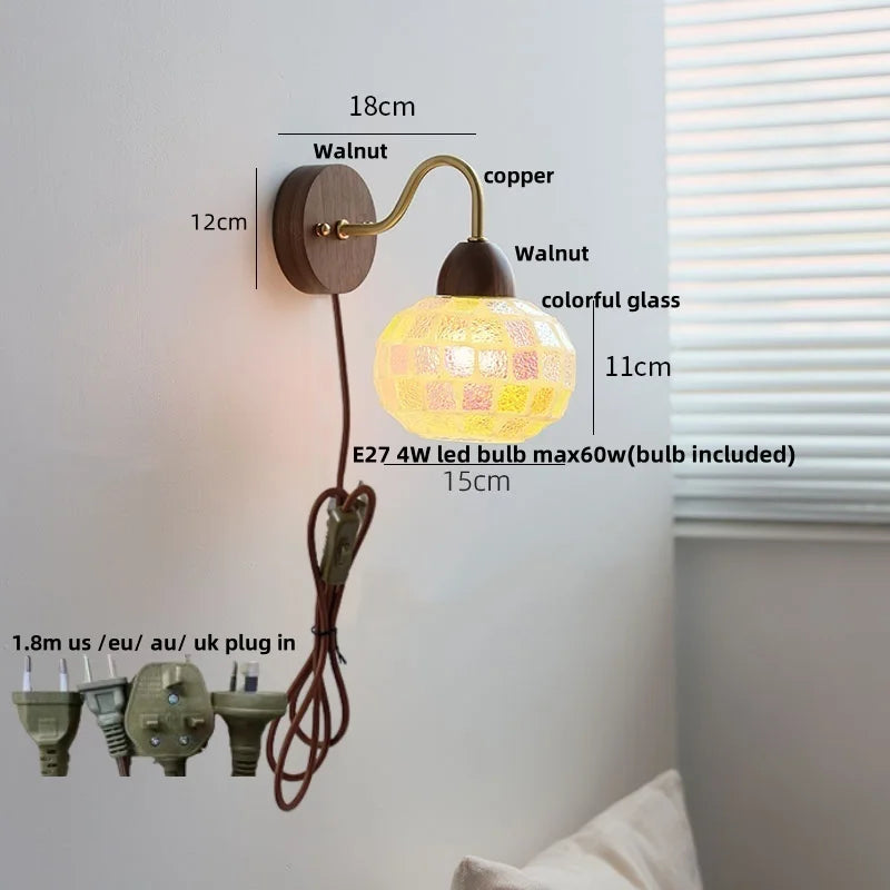 Shell Glass LED Wall Light Tiffany Style Bedside Lamp