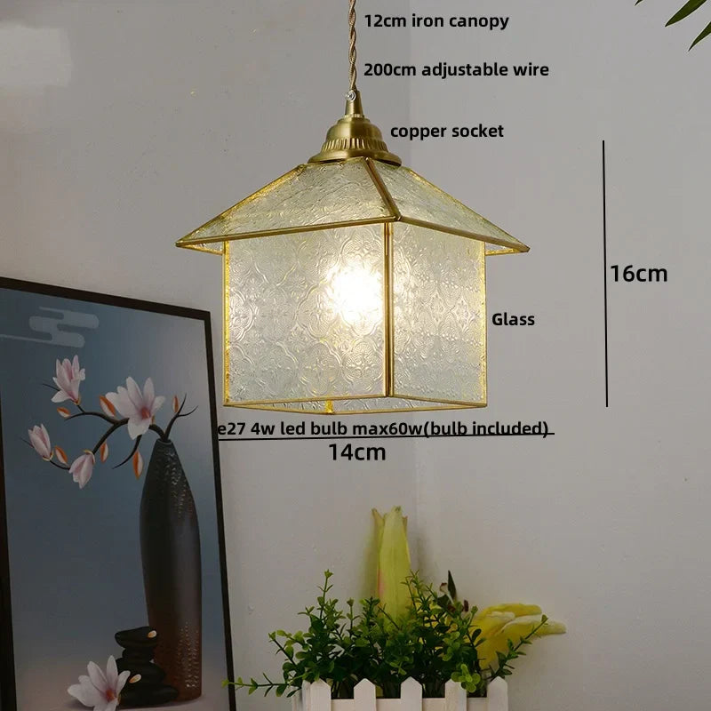 Brass Vintage Glass Pendant Lamp Adjustable LED Dining Room Kitchen Fixture