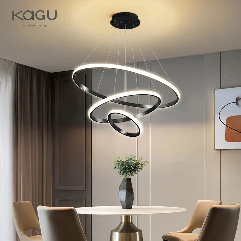 Modern LED Circle Pendant Chandelier Black for Living Dining Kitchen