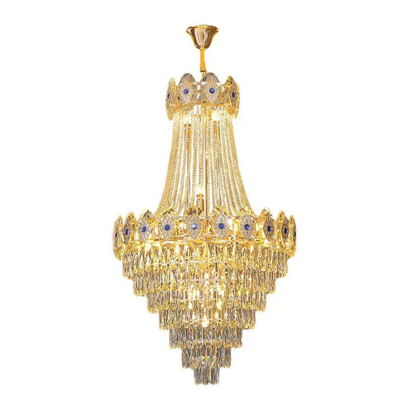 Gold Round Chandelier Dimmable LED Stair Lights Luxury Suspension Lamp