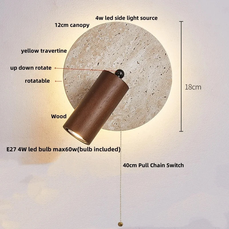 Yellow Travertine Stone LED Wall Sconce - Modern Nordic Design