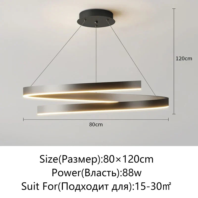 Black/White Spiral Chandelier for Living Dining Kitchen. Trendy Round Indoor Lighting Fixture.
