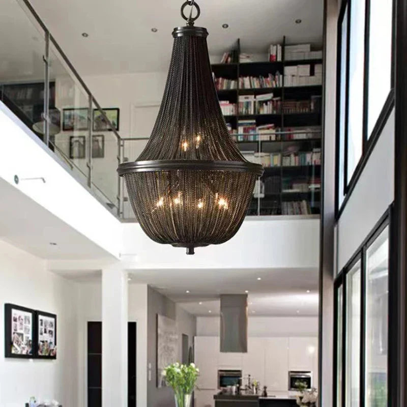 Black Aluminum Chain Tassel Pendant Lights - Dimmable Classic Chandelier